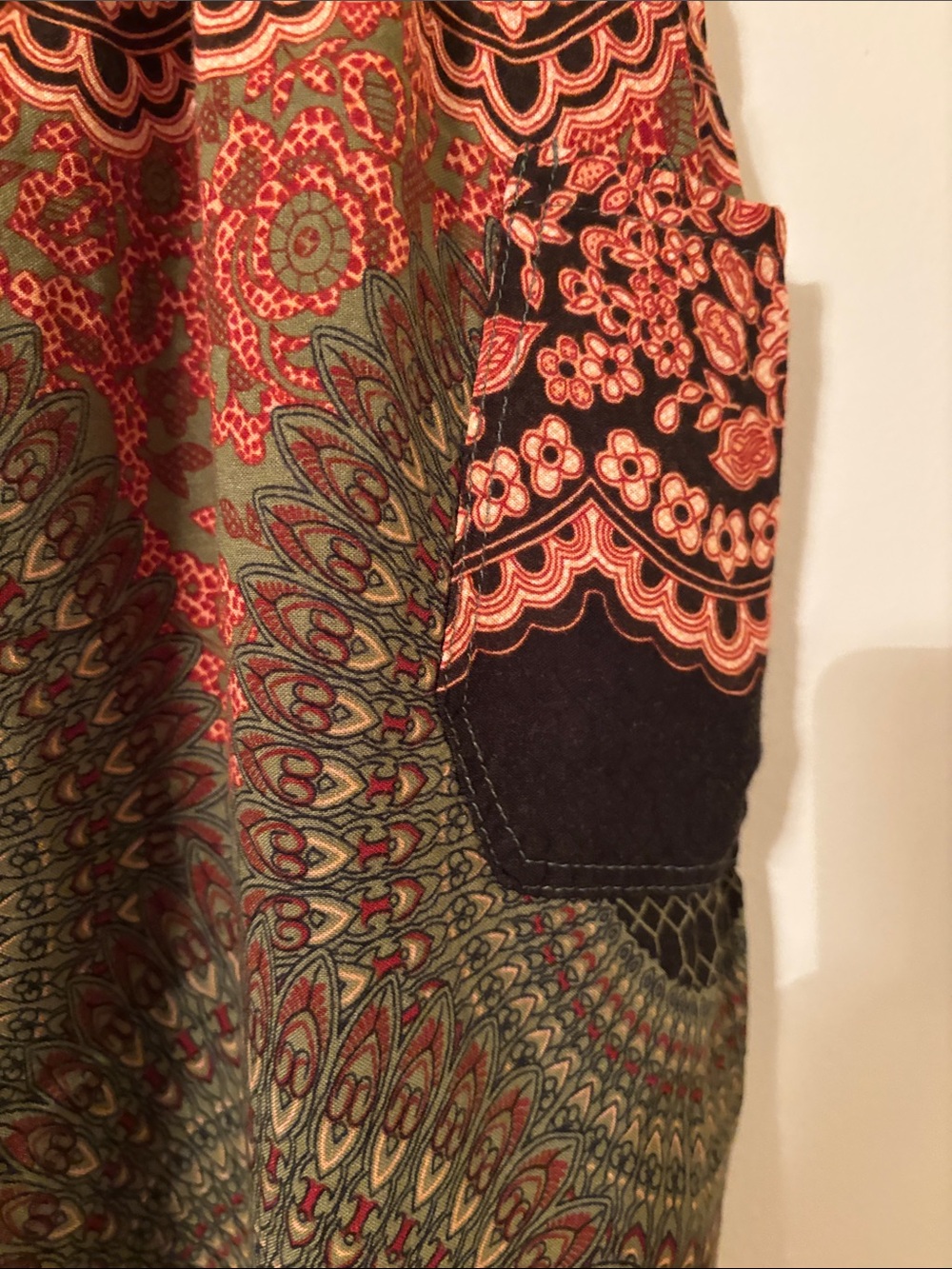 Smocked Waist Boho Harem Joggers in Olive & Coral - Picture 3 of 7